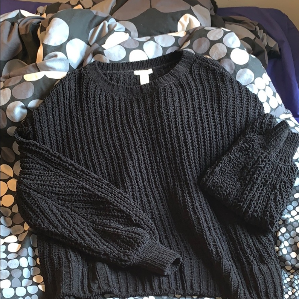 Black open knit chenille sweater